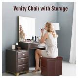 Ottoman with Storage, Folding Foot Rest Stool with Thicker Foam Padded Seat. Slim Tall Storage Ottoman Furniture with Handles & Side Pocket for Living Room Bedroom 350 lbs, 17x13x17in, Light Brown