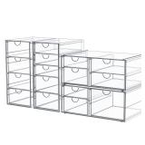 caktraie Makeup Organizer Storage with 16 Drawers, 4 Pcs Desktop Office Supplies, Desk Organizers, Clear Accessories, Dustproof Storage Drawer and for Make Up, Jewelry, Pen, Stationary