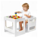 Tilhumt Toddler Table and Chair Set, Montessori Weaning Table and Chair Set for 1-3 Age Kids, 3 Adjustable Height Chair & Activity Table with Fence, Step Stool for Eating, Play, Drawing, Learning