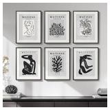 Framed Matisse Wall Art for Living Room, Set of 6 Modern Black and White Minimalist Botanical Body Line Prints for Walls, Abstract Aesthetic Pictures for Bedroom, Bathroom, Dining Room Decor, 11x14