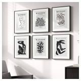 Framed Matisse Wall Art for Living Room, Set of 6 Modern Black and White Minimalist Botanical Body Line Prints for Walls, Abstract Aesthetic Pictures for Bedroom, Bathroom, Dining Room Decor, 11x14