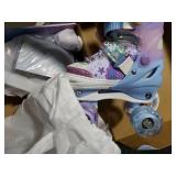 NEMONE Mermaid 4 Size Adjustable Light up Roller Skates for Girls, Blue Purple Skates for Toddlers, Beginner Kids Roller Skates Indoor Outdoor (Blue S)