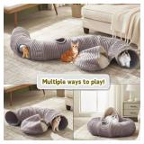 Cat Tunnel Bed for Indoor Cats,Cat Donut Tunnel Toy with Washable Circle Cushion,Blackout Tent, Multifunctional Playground Toys Hideplace for Kitty, Puppy, Rabbit,Ferret