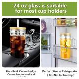 Birity Glass Cups with Lids and Straws,24oz Glass Tumbler With Handle,4 Pack Reusable Iced Coffee Cup with Lids-Mason Jar with Lid and Straw,Boba Cup for Cold & Hot Drinks,Smoothies Cup,Travel Mug