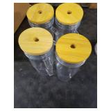 Birity Glass Cups with Lids and Straws,24oz Glass Tumbler With Handle,4 Pack Reusable Iced Coffee Cup with Lids-Mason Jar with Lid and Straw,Boba Cup for Cold & Hot Drinks,Smoothies Cup,Travel Mug