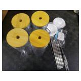 Birity Glass Cups with Lids and Straws,24oz Glass Tumbler With Handle,4 Pack Reusable Iced Coffee Cup with Lids-Mason Jar with Lid and Straw,Boba Cup for Cold & Hot Drinks,Smoothies Cup,Travel Mug