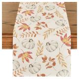 Artoid Mode Orange Pumpkins Fall Maple Leaves Fall Table Runner, Seasonal Autumn Kitchen Dining Table Decoration for Home Party Decor 13x72 Inch