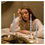 FLAMMUL Blue Floral Taper Candle Unscented Spiral Candlesticks Print Handmade Tapered Candles 10 Inch Twisted Candle for Home Wedding Dinner Party Decor Set of 2