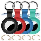 Pack,Compatible with Airtag Holder Case with Keychain IPX8 Waterproof,Shockproof GPS Tag Tracker Cover [Anti-Scratch] [PC+Silicone] for Item Finders Case for Pets,Kids,Luggages-Black/Blue/Green/Red