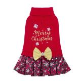 CuteBone Christmas Dog Sweater Dress Turtleneck Puppy Sweater with Bowtie Harness Hole Pullover Winter Dress for Medium Dogs DS53XXL