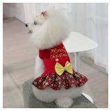 CuteBone Christmas Dog Sweater Dress Turtleneck Puppy Sweater with Bowtie Harness Hole Pullover Winter Dress for Medium Dogs DS53XXL