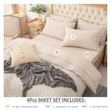 PURE ERA Jersey Knit 4pc Bed Sheet Set 100% T-Shirt Heather Cotton Super Soft Comfy Breathable Fits Mattress Up to 20 Extra Deep Pocket (Heather Beige, Queen)