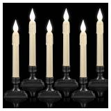 Meigic 5 pcs Sensor Dawn to Dusk Window Candles, Flickering Battery Candles for Windows, Ultra Bright Fake Candle Lights with Black Holders, Led Candlesticks for Xmas Home Decor, White Light