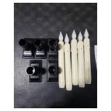 Meigic 5 pcs Sensor Dawn to Dusk Window Candles, Flickering Battery Candles for Windows, Ultra Bright Fake Candle Lights with Black Holders, Led Candlesticks for Xmas Home Decor, White Light