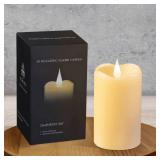 TECHLONG Flickering Flameless Candles with 3D Moving Flame, Last 1000+ Hours Battery Operated Candles with Timer, Ivory Real Wax Pillar Electric LED Candle for Wedding Christmas Party/3 x 5