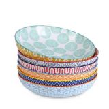Selamica Porcelain 26 Ounce Pasta Bowls Set of 6, 8 inch Wide and Shallow Salad Bowls, Serving Bowls, Microwave & Dishwasher Safe, Sturdy & Stackable, Variety of Colors