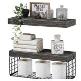 QEEIG Bathroom Shelves Over Toilet - Wall Mounted Floating Shelves Toilet Paper Storage Small Farmhouse Decor Shelf 16 inch Set of 2, Grey (019-GY2)