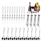 Cunhill Charcuterie Accessories Mini Cocktail Tongs Small Serving Spoons and Appetizer Forks Stainless Steel Tongs Charcuterie Utensils for Valentine Party Supplies(Circular Spoon,Silver)