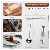 Cunhill Charcuterie Accessories Mini Cocktail Tongs Small Serving Spoons and Appetizer Forks Stainless Steel Tongs Charcuterie Utensils for Valentine Party Supplies(Circular Spoon,Silver)