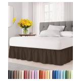 Wrap Around Dust Ruffle Bed Skirt - Brown - for Full Size Beds with 12 Inch Drop - Easy Fit Elastic Strap - Adjustable Pleated Bedskirt w/Brushed Fabric - Wrinkle Free - for Women, Men, Kids & Teens