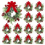 9 Mini Christmas Wreaths for Kitchen Cabinet Small Christmas Candle Rings Eucalyptus Wreath Pillar Candle Rings Table Centerpieces Hanging Garlands for Front Door Window Decor (Red Berry)
