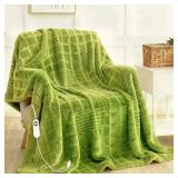 Eastsora Heated Blanket Electric Throw, Waffle Heating Blanket with 12 Heat Levels, Fast Heating Blanket with 1-12 Timer Settings, Overheat Protection with ETL & FCC for Home Office -Tender Green