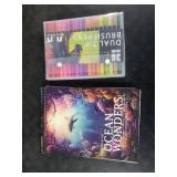 3Pcs Adult Coloring Book for Women Relaxation, 36 Colors Markers with Spiral Bound Adult Coloring Book for Women, 36 Dual Tip Colors Markers, Anxiety Relief Mindfulness Gifts(Ocean & Bird & Butterfly)