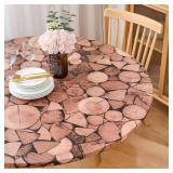 Pioggia Round Vinyl Fitted Tablecloth with Flannel Backing Elastic Table Cloth Waterproof Oil-Proof Plastic Table Cover Best for 37-44 Round