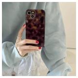 Reezaddin Aesthetic Tortoise Shell Phone Case for iPhone 14 6.1in,Retro Cool Girl Leopard Print Brown Amber Trendy Full Camera Protective Cover for iPhone 14 6.1