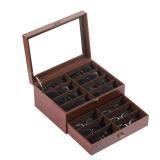 AUTOARK Leather & Velvet Clear Lid 16 Piece Eyeglasses Storage and Sunglass Glasses Display Drawer Lockable Case Organizer,Coffee,AW-173