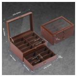 AUTOARK Leather & Velvet Clear Lid 16 Piece Eyeglasses Storage and Sunglass Glasses Display Drawer Lockable Case Organizer,Coffee,AW-173