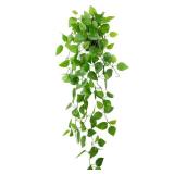 LOYWREE Small Fake Hanging Plant Artificial Potted Plants for Indoor Outdoor Aesthetic - 39in Realistic Faux Hanging Pothos with Ivy Vine for Shelf Decor in Home Office Gardens Greenery (Black Pot)
