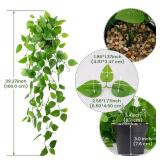 LOYWREE Small Fake Hanging Plant Artificial Potted Plants for Indoor Outdoor Aesthetic - 39in Realistic Faux Hanging Pothos with Ivy Vine for Shelf Decor in Home Office Gardens Greenery (Black Pot)
