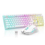 RedThunder K10 Wireless Gaming Keyboard and Mouse Combo, RGB Backlit Rechargeable 3800mAh Battery, Mechanical Feel Anti-ghosting Keyboard + 7D 3200DPI Mice for PC Gamer(White Pudding)