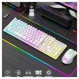 RedThunder K10 Wireless Gaming Keyboard and Mouse Combo, RGB Backlit Rechargeable 3800mAh Battery, Mechanical Feel Anti-ghosting Keyboard + 7D 3200DPI Mice for PC Gamer(White Pudding)