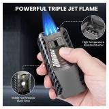 SOMGEM 5-in-1 Torch Lighter, Windproof Triple Jet Flame Butane Lighter with Built-in Cutter, Punch, Draw Enhancer and Holder Function, Refillable and Adjustable, Mens Gifts (Sold Without Gas)