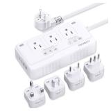 2000W Voltage Converter US to Europe, 220V to 110V Converter for European Travel, Power Adapter for Hair Dryer, European Travel Plug Adapter with 3 AC 2 USBC 2 USBA Ports (White)