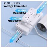 2000W Voltage Converter US to Europe, 220V to 110V Converter for European Travel, Power Adapter for Hair Dryer, European Travel Plug Adapter with 3 AC 2 USBC 2 USBA Ports (White)
