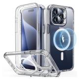 ESR for iPhone 14 Pro Max Case with Stand, Compatible with MagSafe, Full-Body Military-Grade Drop Proof Case with Built-in 9H+ Tempered Glass Screen Protector, Armor Series, Clear