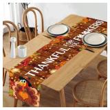 Friendsgiving Table Runner Friendsgiving Tablecloth 13x72in Long Linen Fall Turkey Maple Leaves Pumpkin Thankful for You Runners for Indoor Outdoor Home Happy Thanksgiving Party Table Decorations