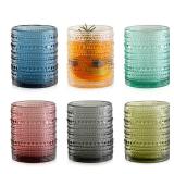 KMIGRUAN Colored Hobnail Drinking Glasses Set of 6,12oz Vintage Kitchen Glassware,Embossed Beaded Glass Cups,Water Tumbler for Cocktail,Juice and Various Mixed Drinks