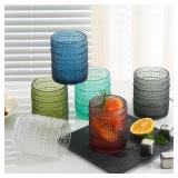 KMIGRUAN Colored Hobnail Drinking Glasses Set of 6,12oz Vintage Kitchen Glassware,Embossed Beaded Glass Cups,Water Tumbler for Cocktail,Juice and Various Mixed Drinks