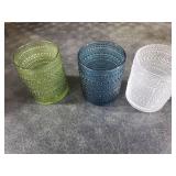 KMIGRUAN Colored Hobnail Drinking Glasses Set of 6,12oz Vintage Kitchen Glassware,Embossed Beaded Glass Cups,Water Tumbler for Cocktail,Juice and Various Mixed Drinks