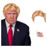 GenmeiFBH Funny Celebrity Wig - Presidential Candidate Donald Trump Wig Set, Including Flag Pin, Perfect for Halloween