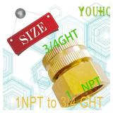 YOUHO Garden Hose Adapter Connector Heavy-Duty, Solid Brass Fittings 1 NPT Female Hose Thread x 3/4 GHT Female Hose Thread 1 Pack