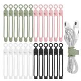 Nearockle 24Pcs Silicone Cable Straps Cord Organizer for Bundling Earphone, Phone Charger, Computer Cords, Reusable Cable Ties Wire Organizer in Home,Office,Kitchen,School (4 Colors)