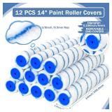 Leumoi 12 Pcs 14 Inch 3/8 Nap Paint Roller Covers Bulk Microfiber Refill Roller Cover with End Caps Painter Lint Free Paint Kit Home Repair Tools for Most Types of Surfaces