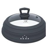 Microwave Splatter Cover Vented Glass Splatter Guard Lid with Collapsible Silicone for Food as Pot Cover Plate 10.8 inch for 6 7 8 9 10 inch Plate Bowl