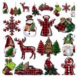 JOPHMO 24 Pieces Christmas Wood Ornaments Snowflake Gnome Snowman Truck Wooden Hanging Ornaments Christmas Tree Cutouts Wood Crafts Holiday Decor Xmas Party Supplies (Xmas-Mixed-A)