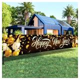 KatchOn, XtraLarge Gold Happy New Year Yard Banner 120x20 Inch, Happy New Year Yard Banner Sign for Happy New Years Decorations | New Years Eve Party Supplies | NYE Decorations